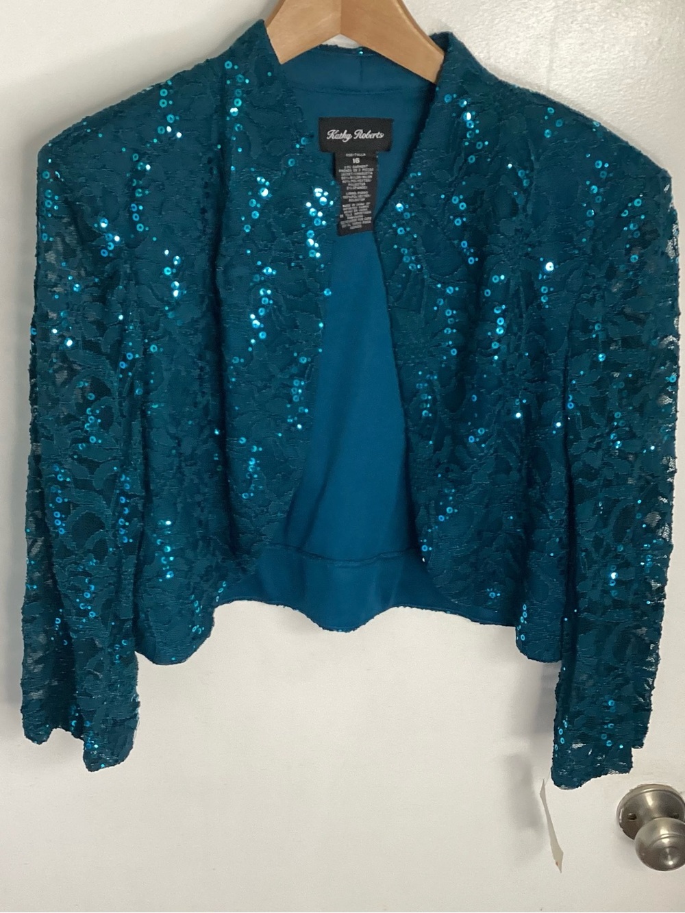 Kathy Roberts Teal Sequin Cropped Blazer 16